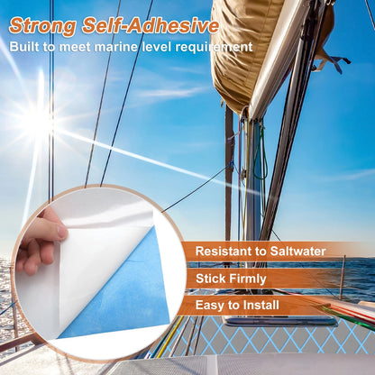 Self-Adhesive Boat Flooring Strip 96" L x 16" W Dark Gray with Blue Line