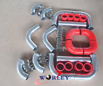 12PCS 2.5" Red Turbo Piping T-Clamp Kit for Universal Intercooler