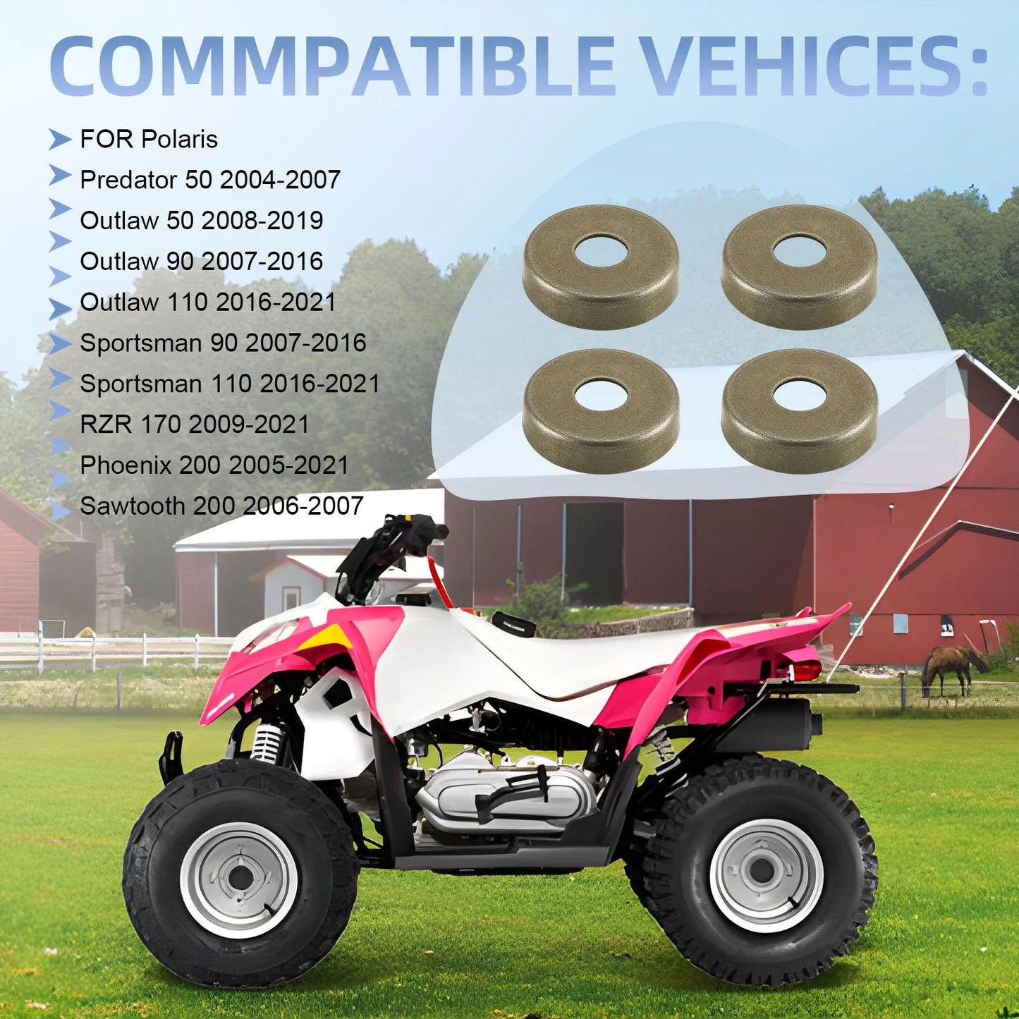 4 x Front A-Arm Bushing Rubber Cap for RZR 170 / Phoenix 200 (2005–2021)