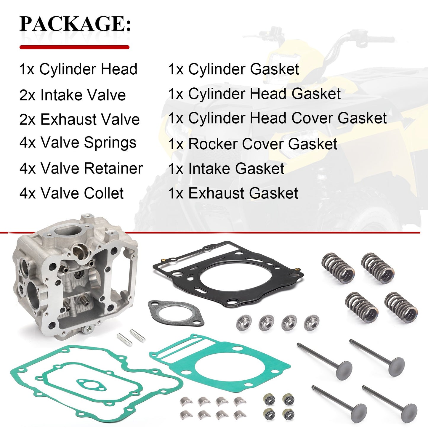 Engine Cylinder Head with Valve Gasket Kit for Polaris ATP 500 4x4 (2004–2005)