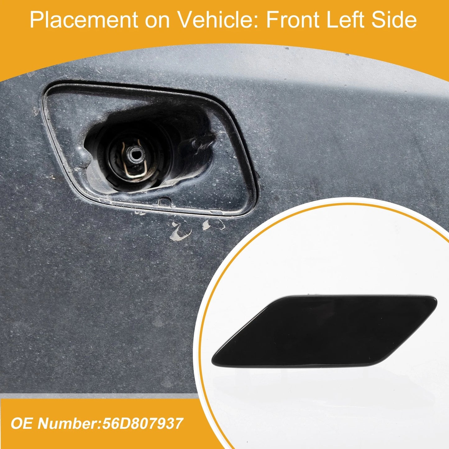 Front Left Washer Nozzle Cover Cap for VW Passat (2011–2018) 1 Pcs Black