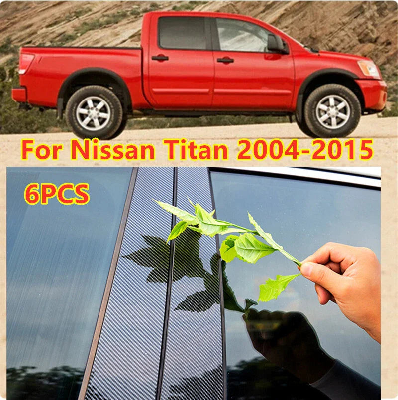 6 x Carbon Fiber Window Pillar Posts Trim Covers for Nissan Titan (2004-2015)