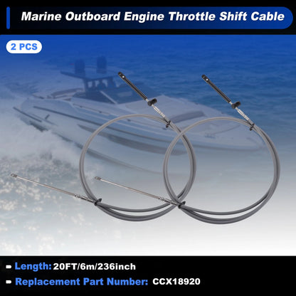 2Pcs Throttle Shift Control Cable for Marine Outboard (6m)
