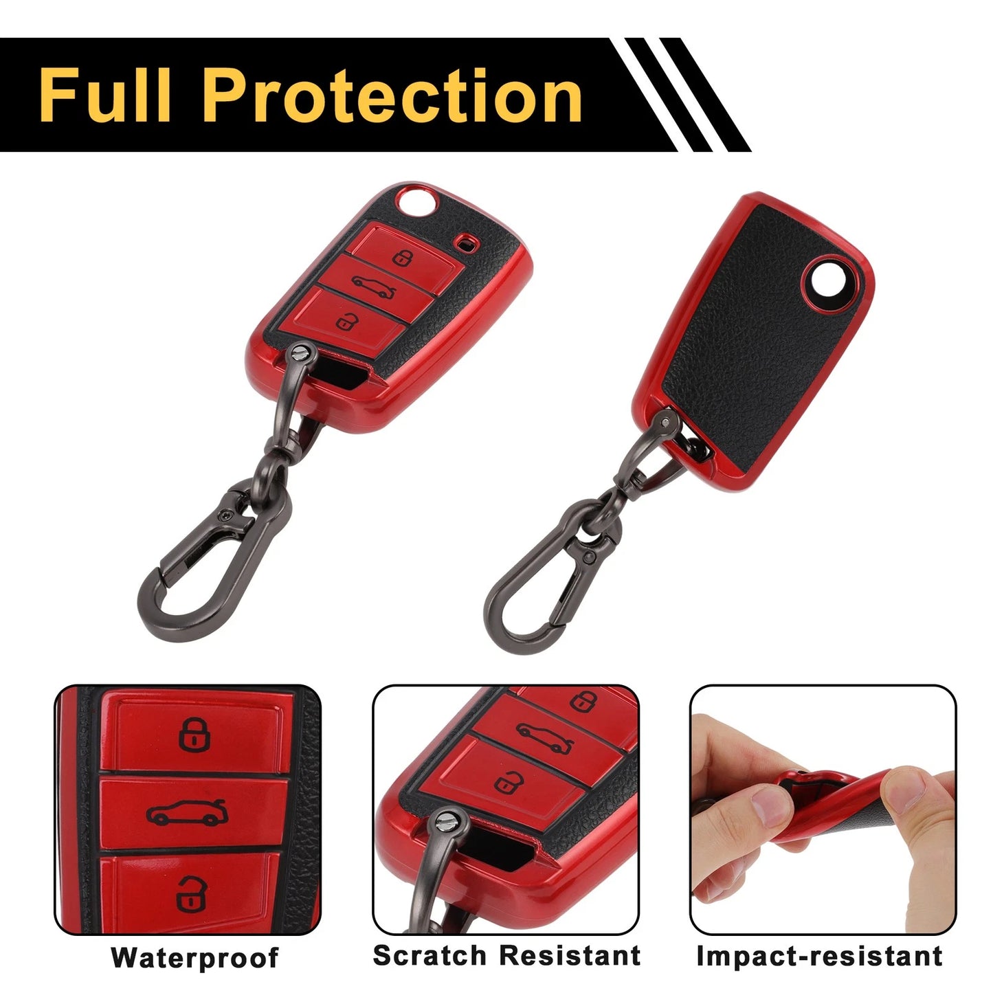Red TPU Key Case for VW Golf (2010–2023) - 3 Buttons Remote Fob Cover
