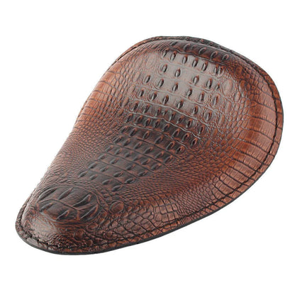 Brown Alligator Motorcycle Leather Solo Driver Seat for Harley Bobber Chopper