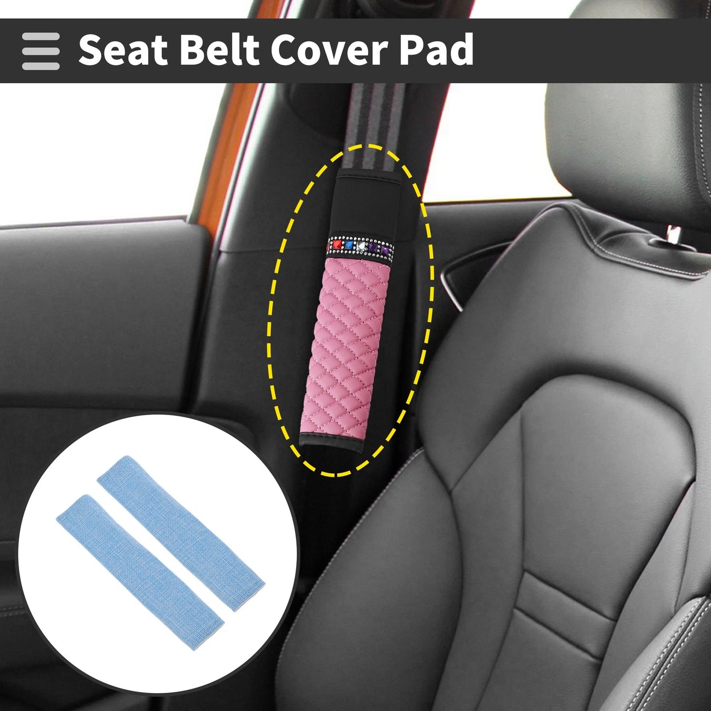 Set of 2 Light Blue Seat Belt Cover Pads for Universal Fit (24cm)