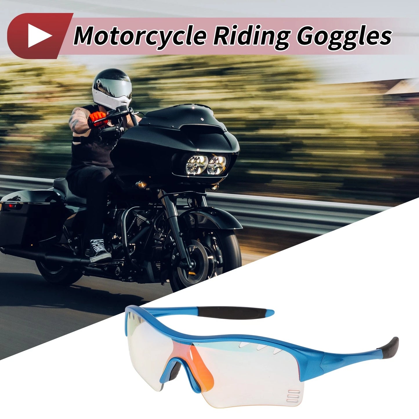 Motorcycle Riding Goggles for Various Models (Light Red Lens, Blue Frame)