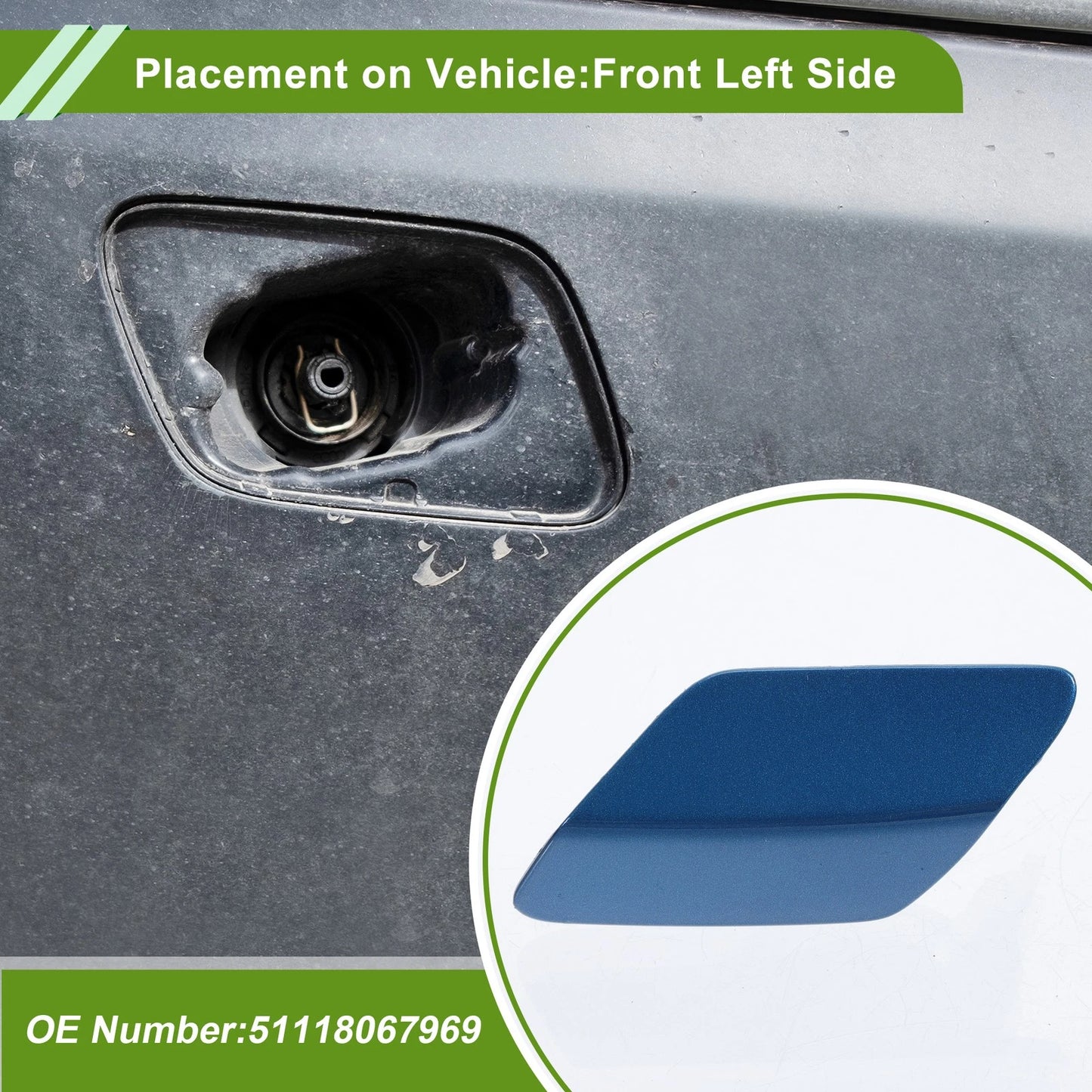Front Left Washer Nozzle Cover Cap No. 51118067969 for BMW 320i (2013–2018) Blue
