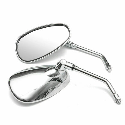 Chrome Oval Rear View Mirrors 10mm Thread for Motorcycle Universal