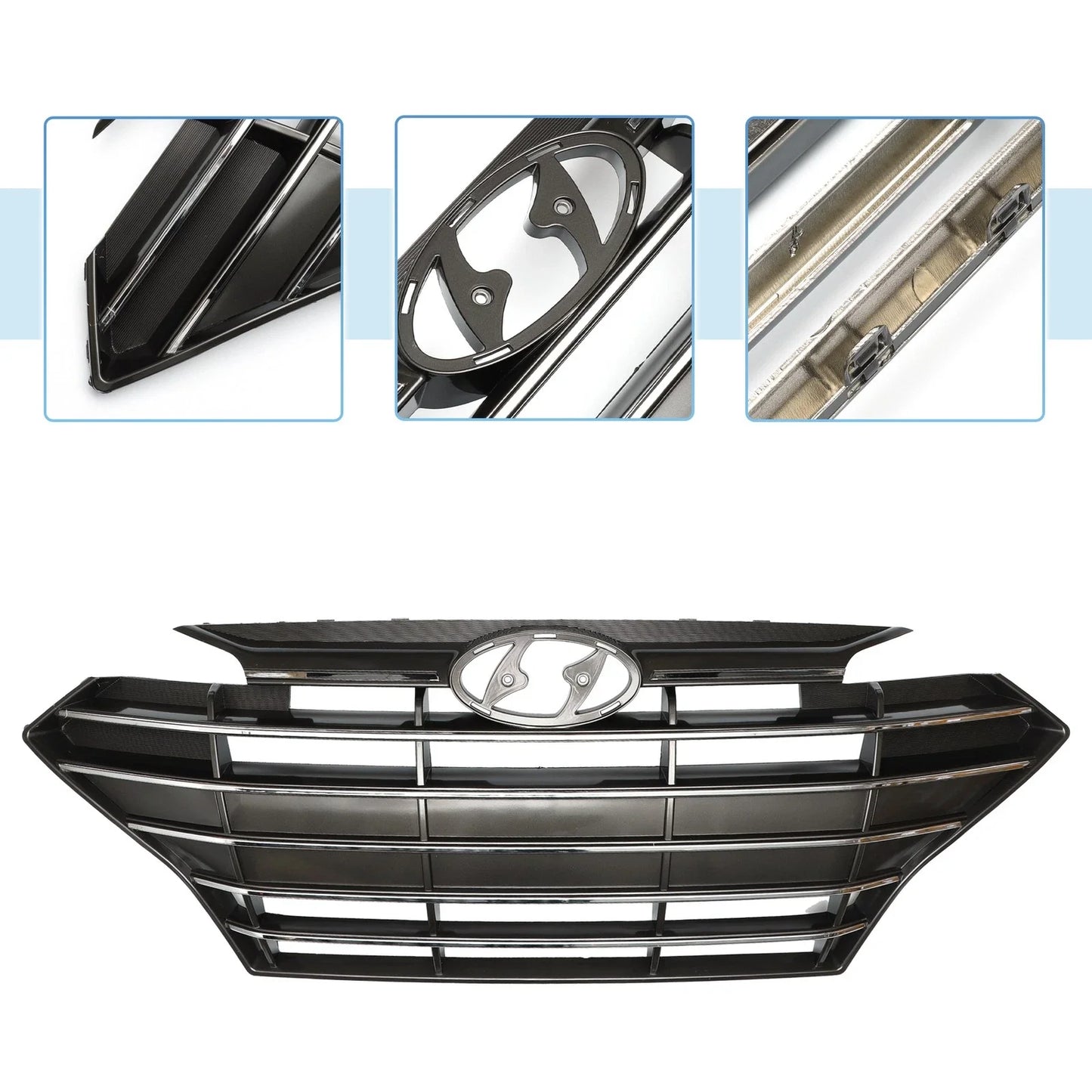Front Upper Bumper Grille for Hyundai Elantra (2019) - Black Chrome Silver Tone