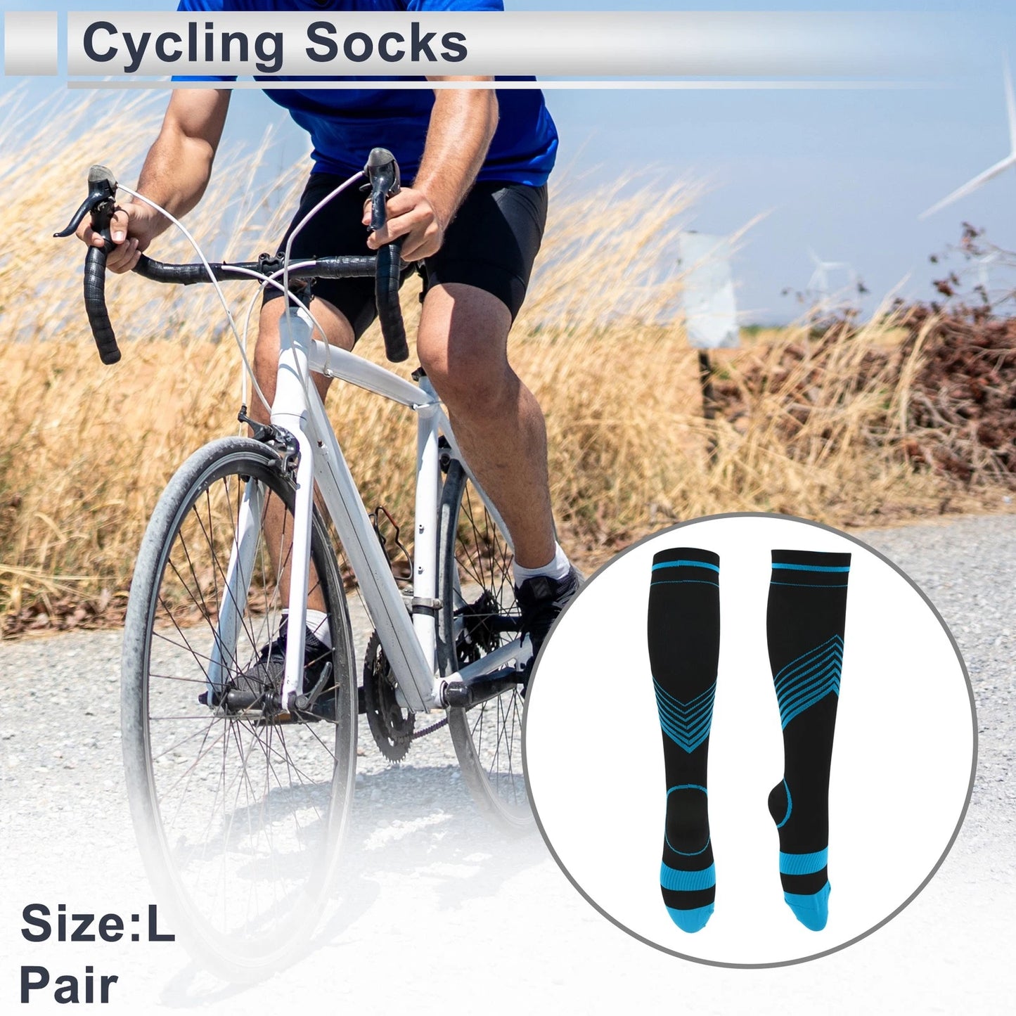 Cycling Socks Size L High-cut Shock Absorption Breathable - Blue