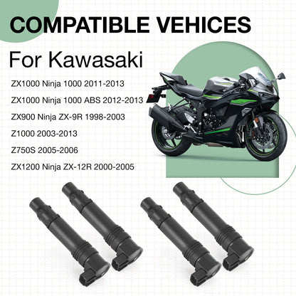 4Pcs Ignition Coil for Kawasaki Ninja 1000 ZX-9R ZX-12R Z1000 Z750S(1998–2013)