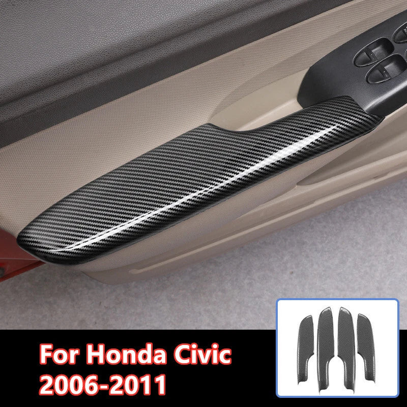 4x Carbon Fiber Door Armrest Panel Cover Trim Decor for Honda Civic (2006–2011)
