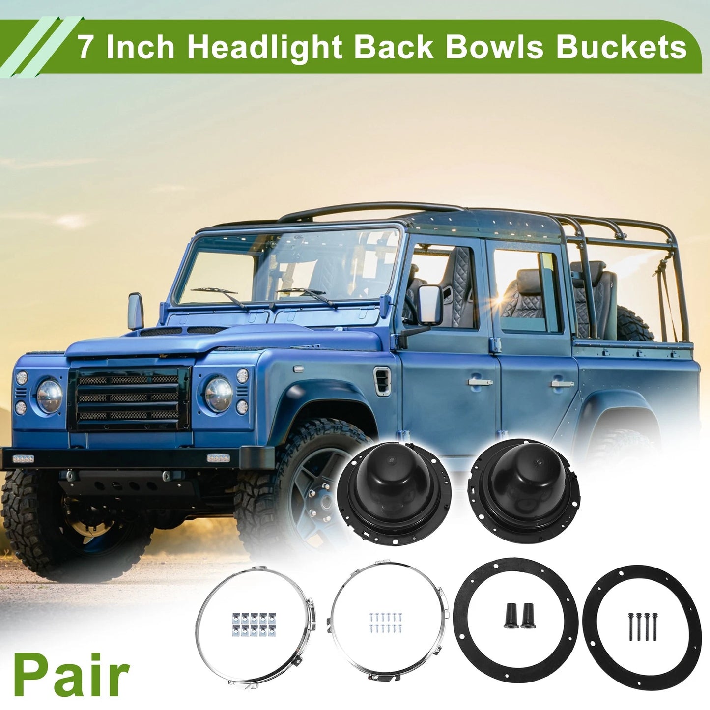 1 Pair 7" Headlight Buckets with Fixings for Mini Classic (Year Range)