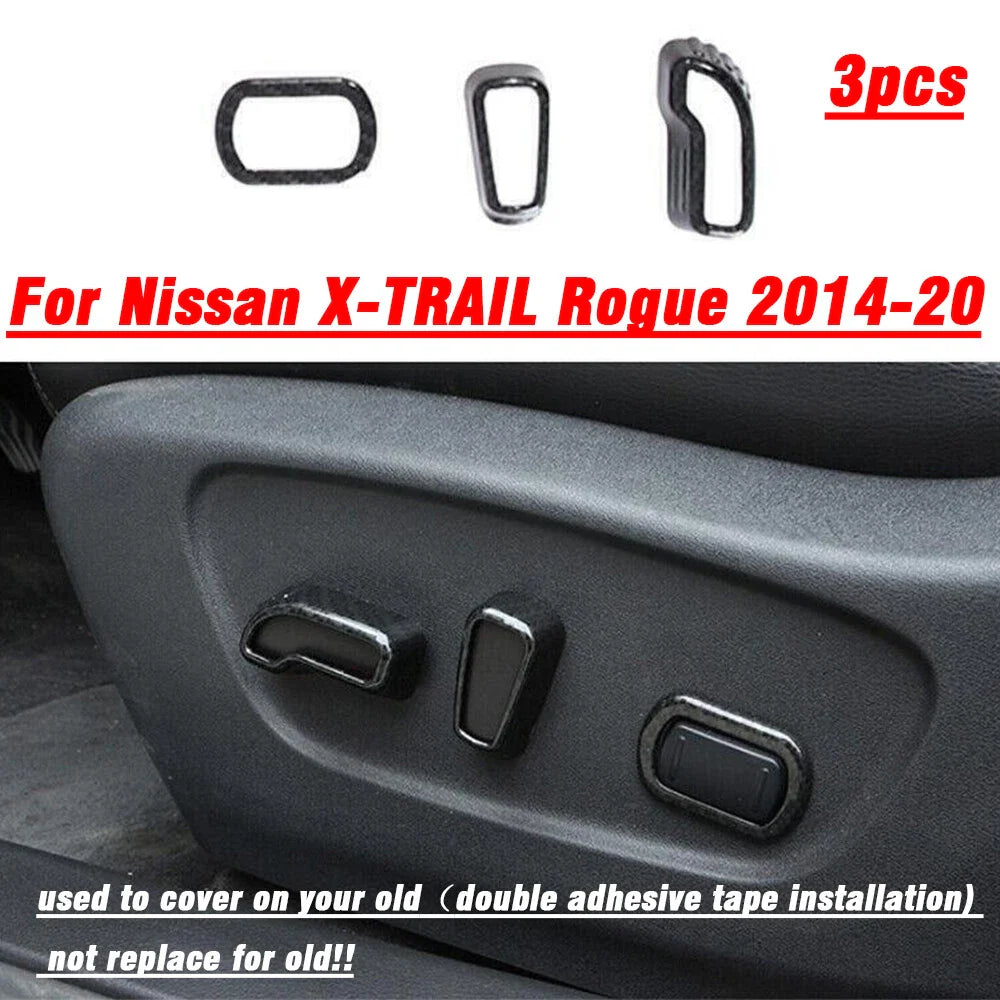 Carbon Fiber Power Seat Button Cover 3x for Nissan X-Trail Rogue (2014–2020)