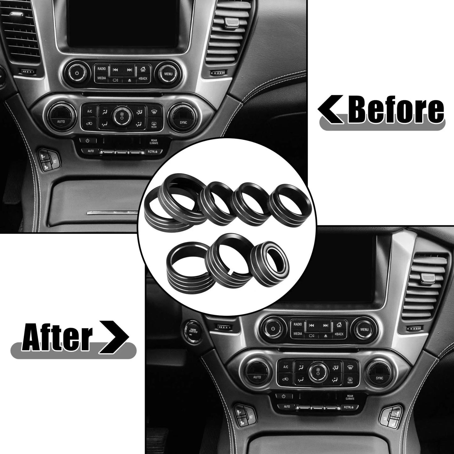 8 x Black AC Radio Switch Knob Covers for Chevy Silverado, GMC Sierra (2014-2018)