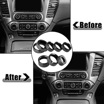 8 x Black AC Radio Switch Knob Covers for Chevy Silverado, GMC Sierra (2014-2018)
