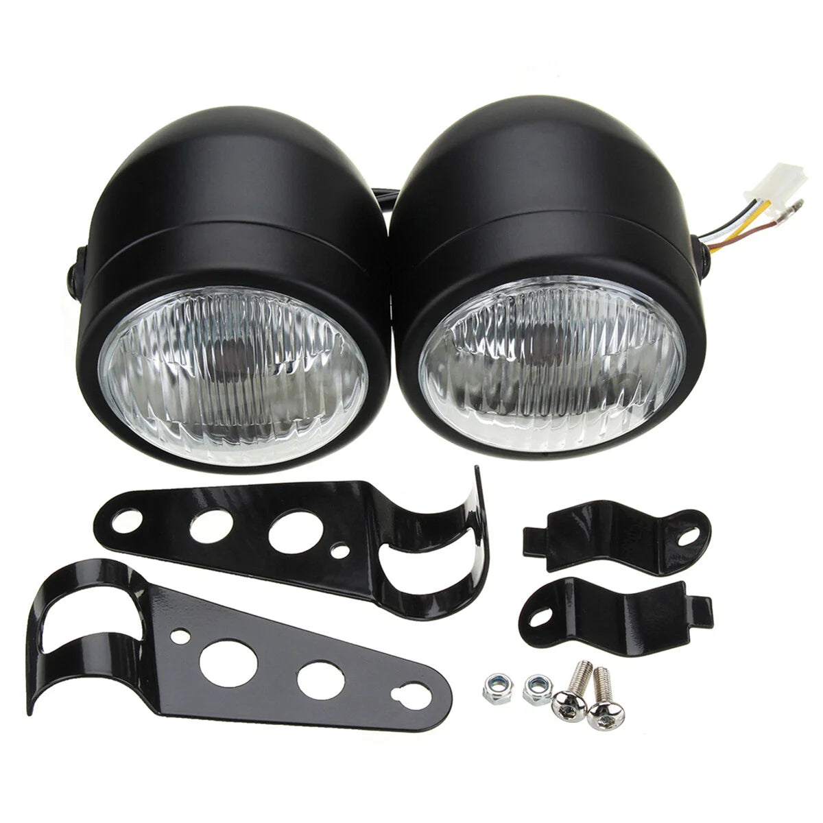 Black Twin Headlight Dual Lamp for Motorcycle Street Fighter Universal