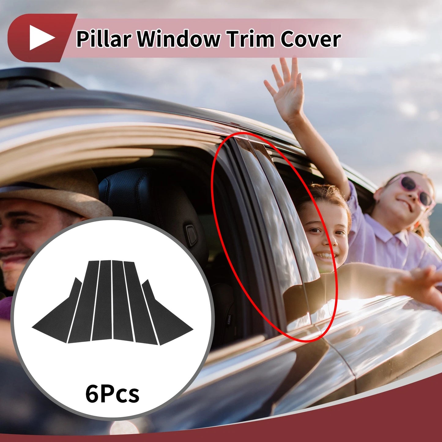Door Pillar Window Trim for Hyundai Santa Fe Sport (2013–2018) Carbon Fiber Black
