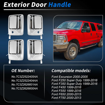 Set of 4 Chrome Exterior Door Handles for Ford F250 F350 (1999–2016) No.7C3Z2522405AA