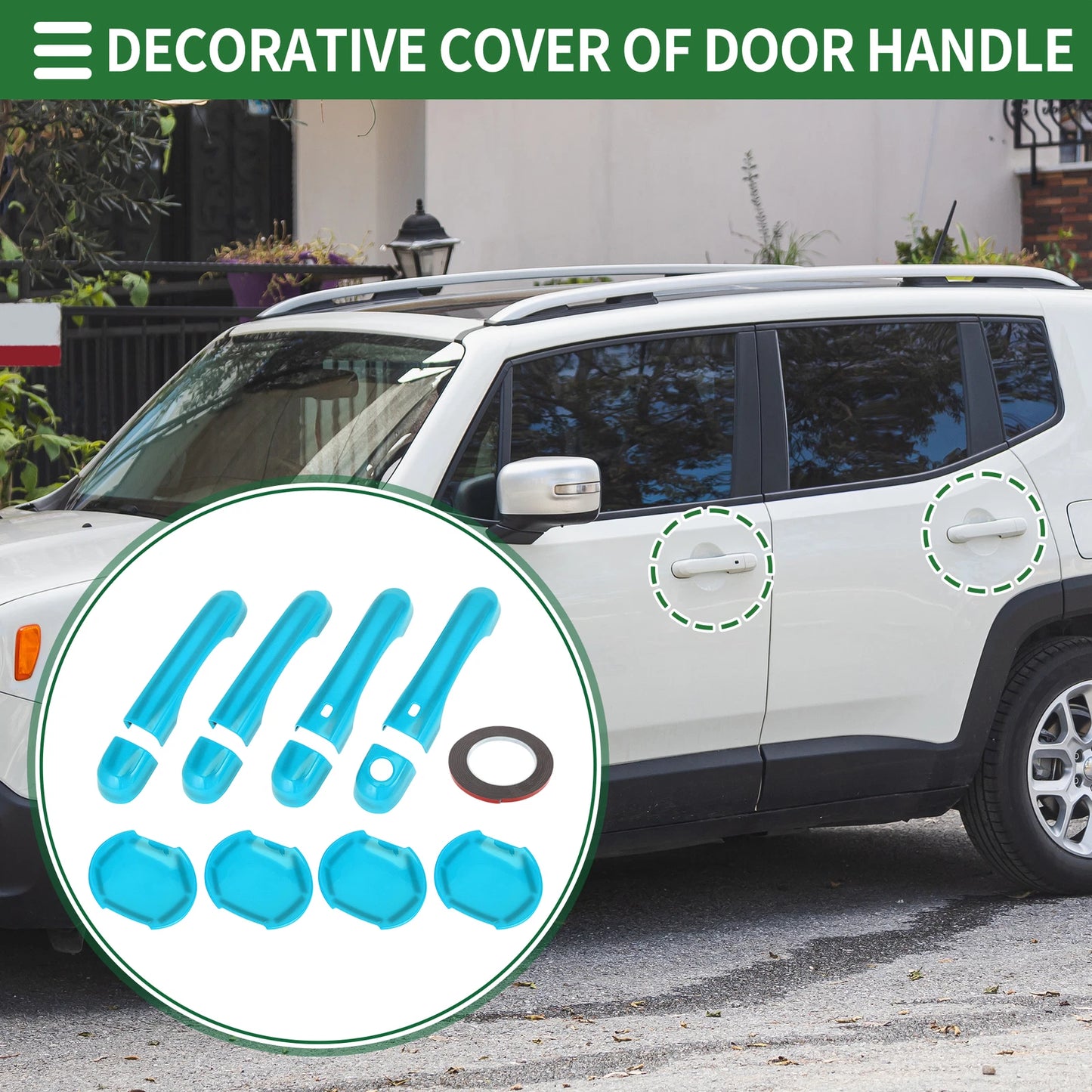 Set of 4 Exterior Door Handle Covers for Jeep Renegade (2015–2021) ABS Light Blue