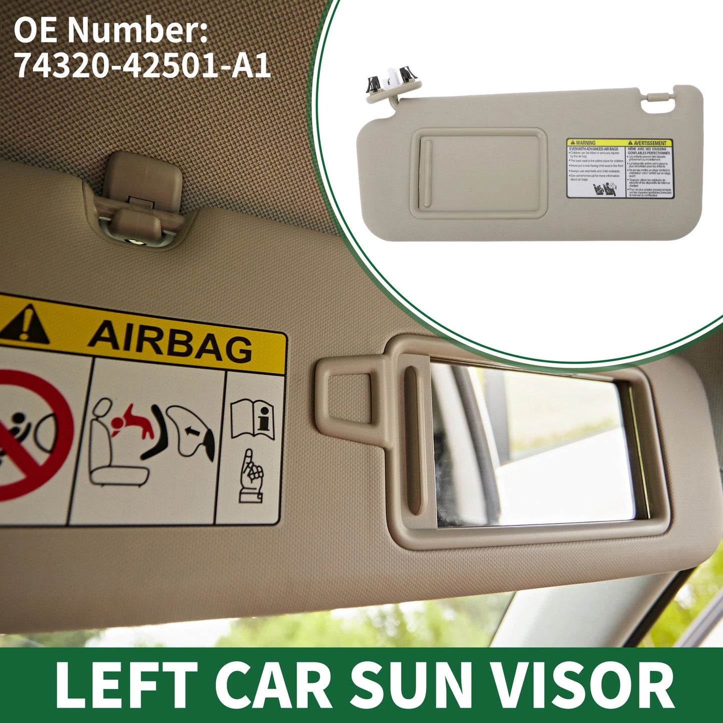 Left Sun Visor with Mirror for Toyota RAV4 (2006–2008) No. 74320-42501-A1