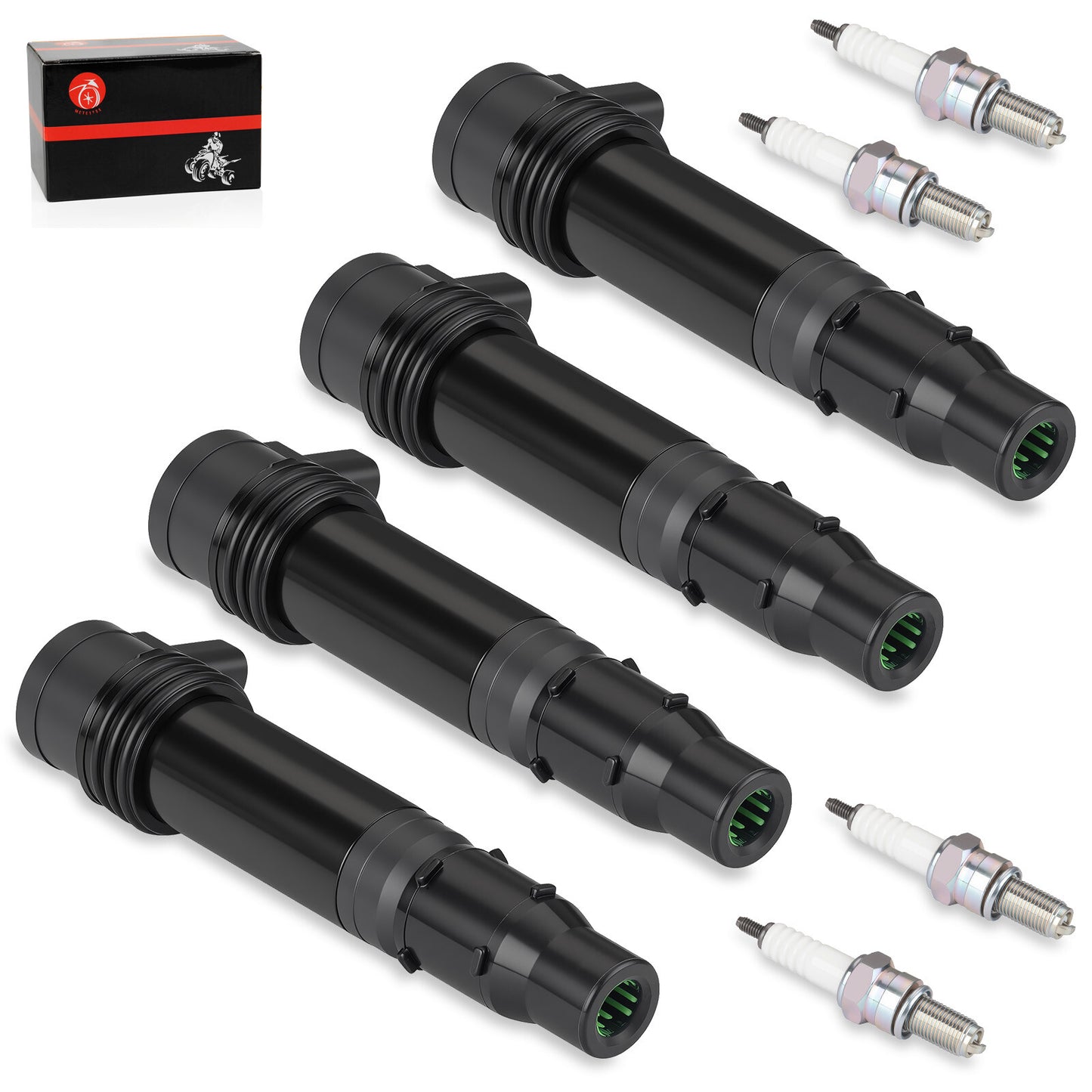 Set of 4 Ignition Coils & Iridium Spark Plugs for Kawasaki Ninja ZX600 (2000–2009)