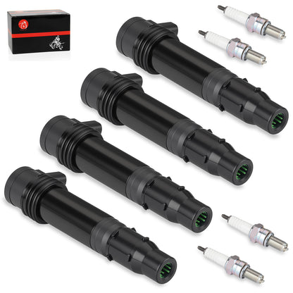Set of 4 Ignition Coils & Iridium Spark Plugs for Kawasaki Ninja ZX600 (2000–2009)