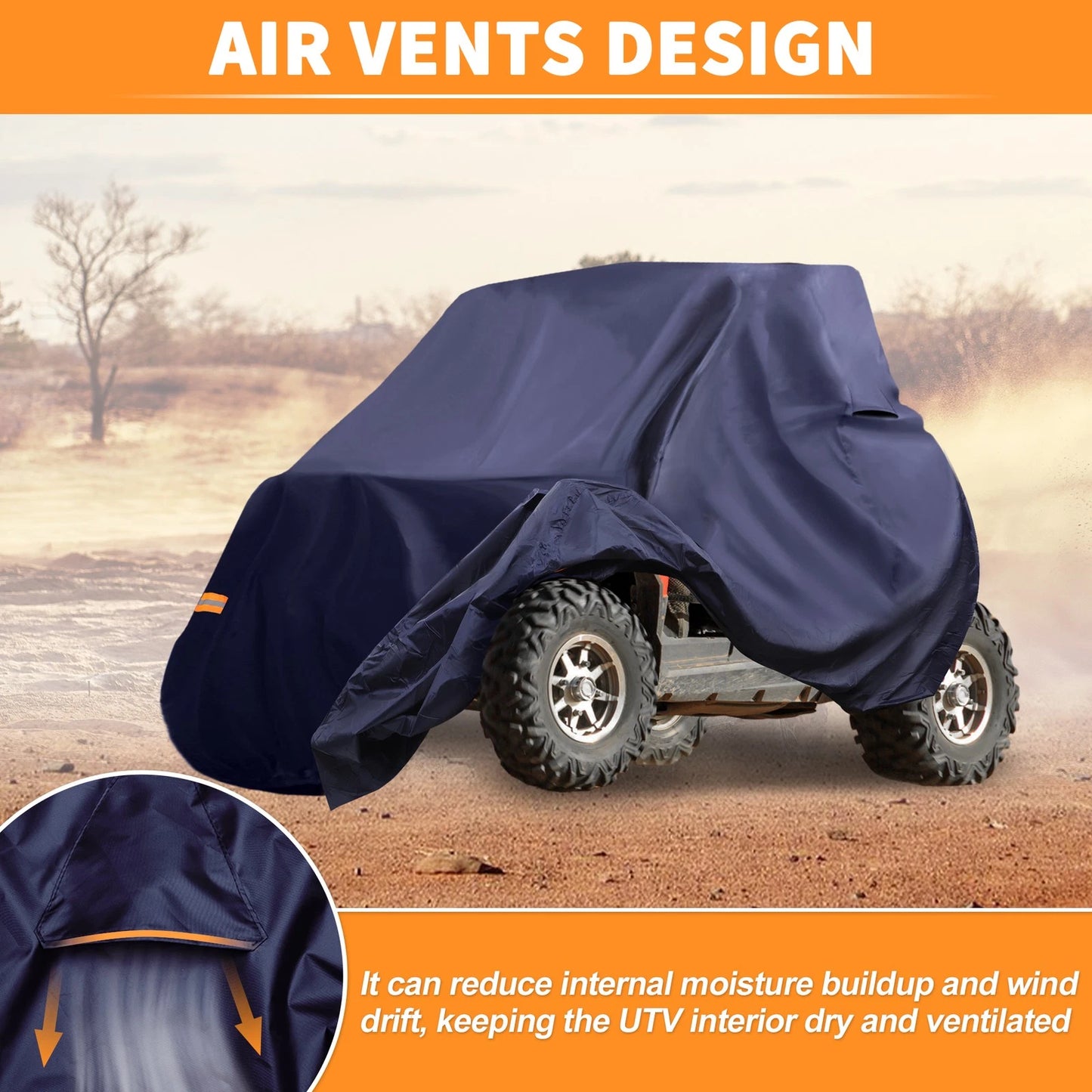 2 Seater UTV Cover for Polaris RZR Turbo R (2020–2023) 210D Navy Blue
