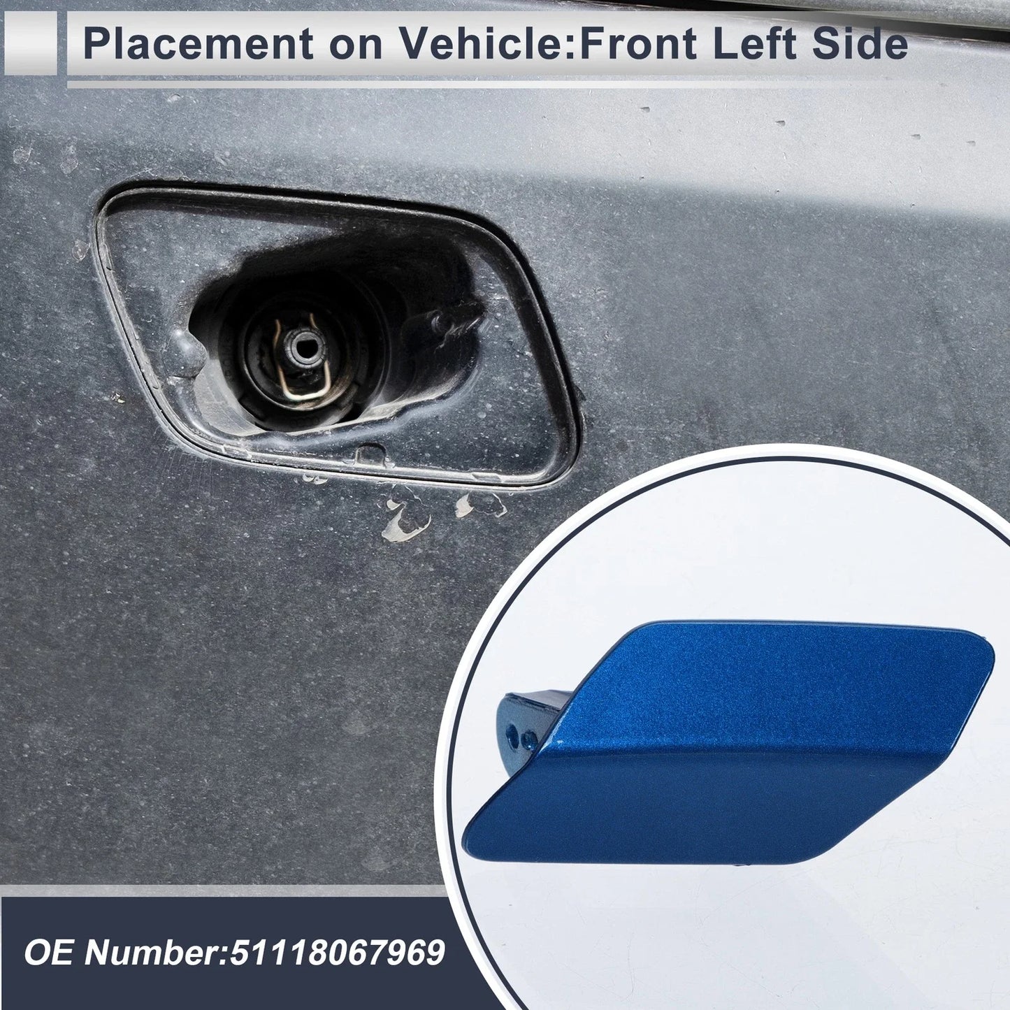 Front Left Side Bumper Headlight Washer Nozzle Cover Cap for BMW 320i Blue