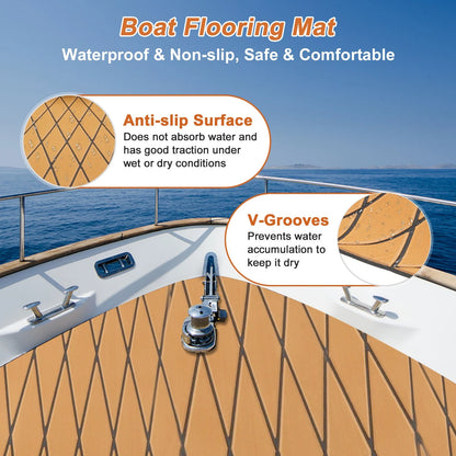 Self-Adhesive Boat Flooring Strip 96" L x 16" W EVA Brown/Black Line