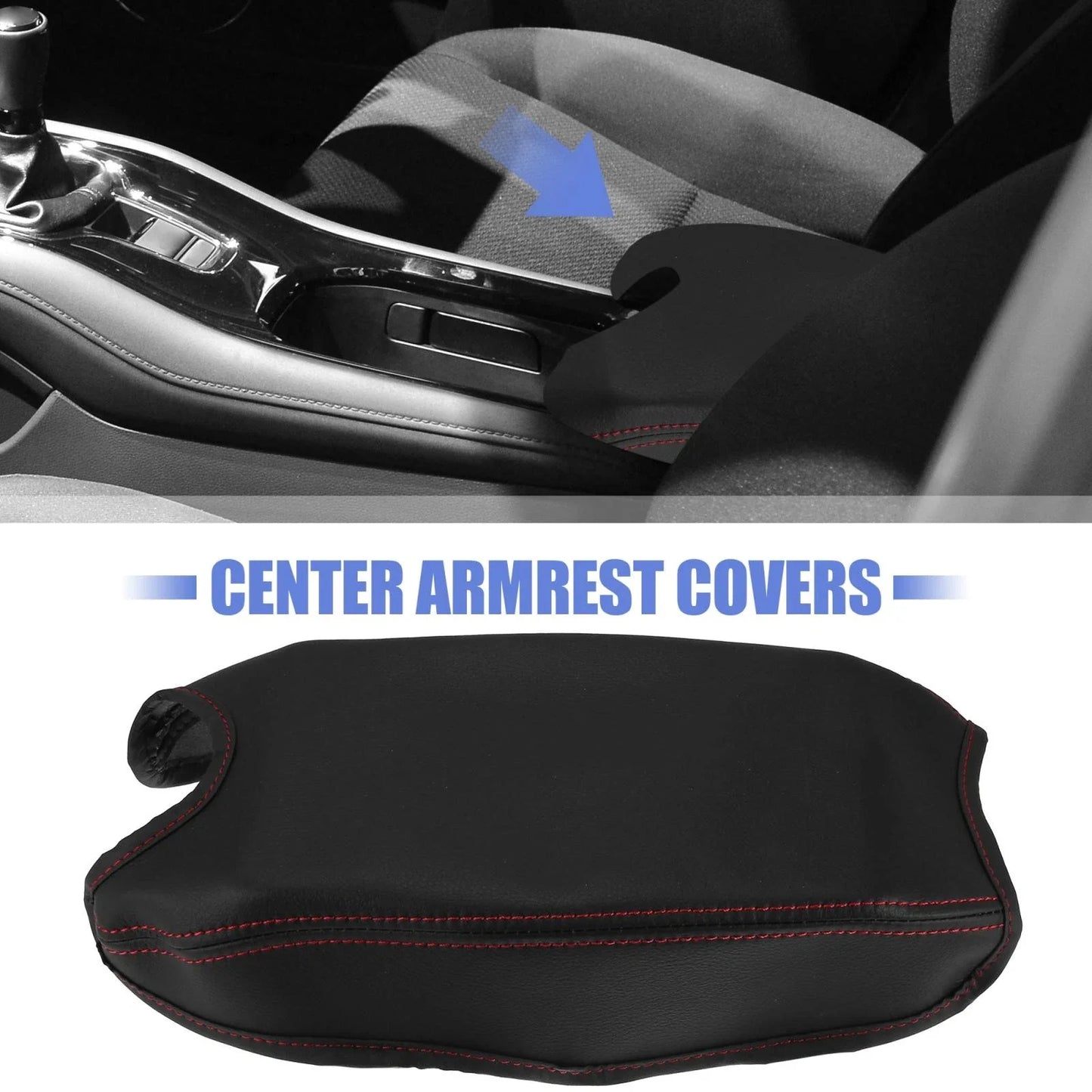 Microfiber Leather Auto Armrest Cover Pad for Honda HR-V (2016-2021) Black/Red