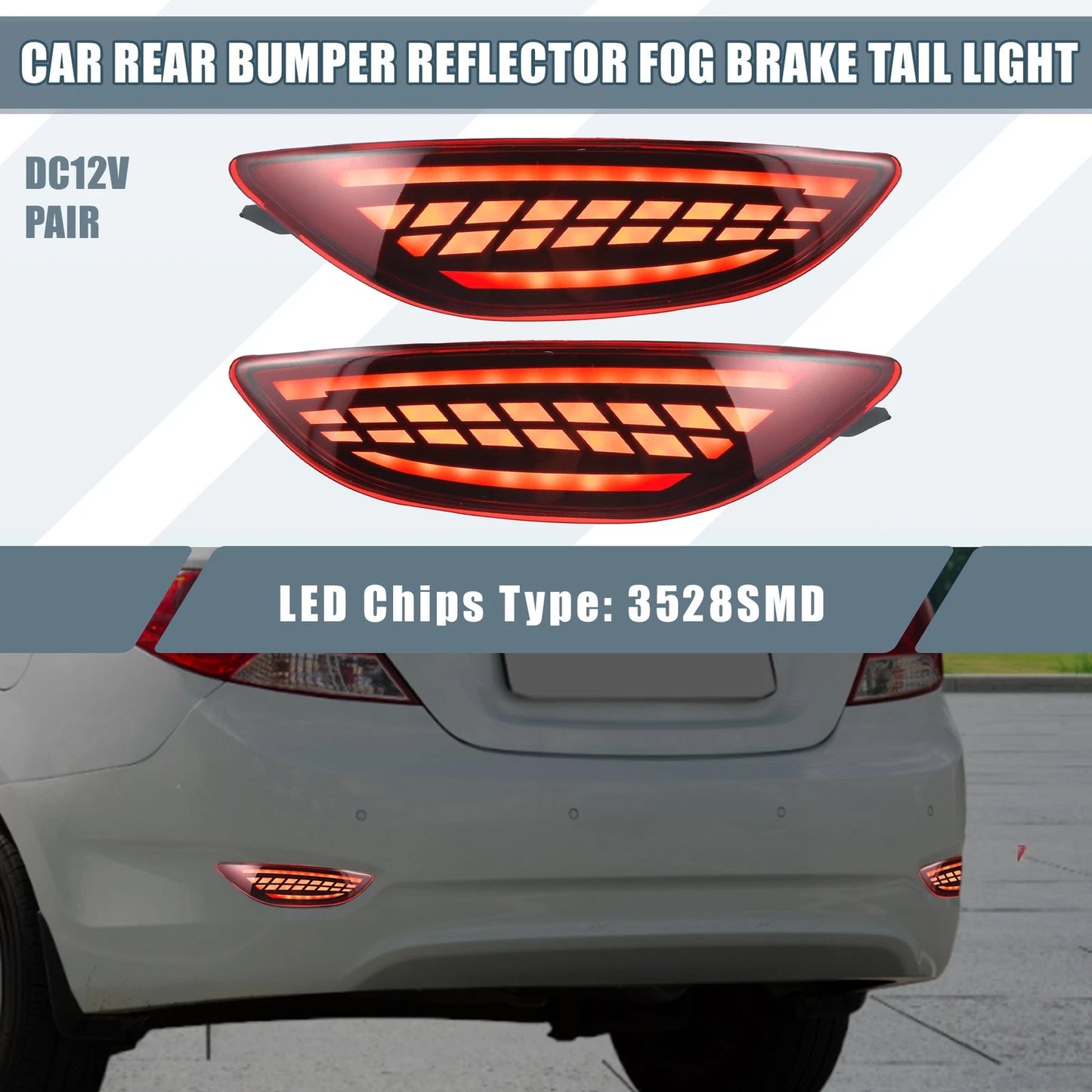 2X Rear Bumper Reflector LED Brake Turn Signal Light for Hyundai Accent (2018–2022)