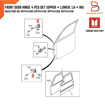 4 PC Front Door Hinges for Isuzu Holden Rodeo Ute (7/88-2/03)
