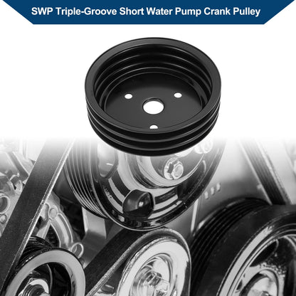 3 SWP Triple-Groove Short Water Pump Crank Pulley for Chevy SBC Small Block (262)