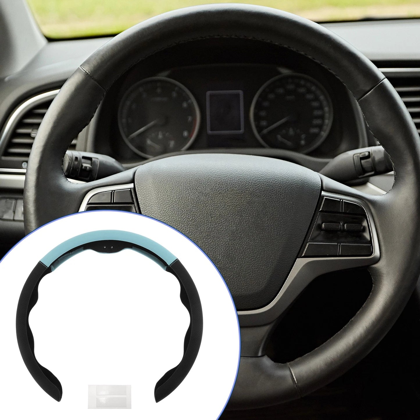 Steering Wheel Cover   - 14.96" Black Light Sky Blue