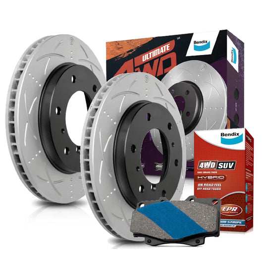 Front Bendix Brake Pads & Slotted Dimpled Rotors for Toyota Landcruiser (HZJ75)