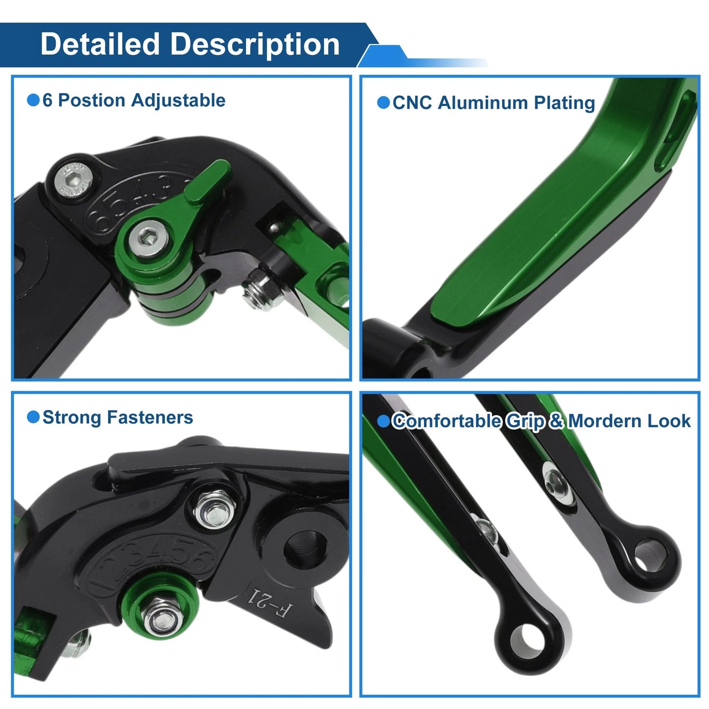 Adjustable Brake Clutch Levers for Kawasaki Versys 650 (2006–2023) Black Green