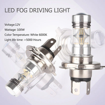 1800LM 6000K H4 100W White LED Fog Daytime Light Bulbs for Car