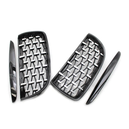 Front Frame & Chrome Grille for BMW E90 2005-2008 Black Pair