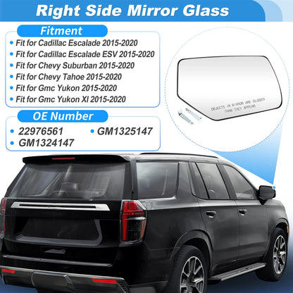 Right Side Heated Mirror Glass for Chevy Suburban Tahoe (2015–2020) 22976560