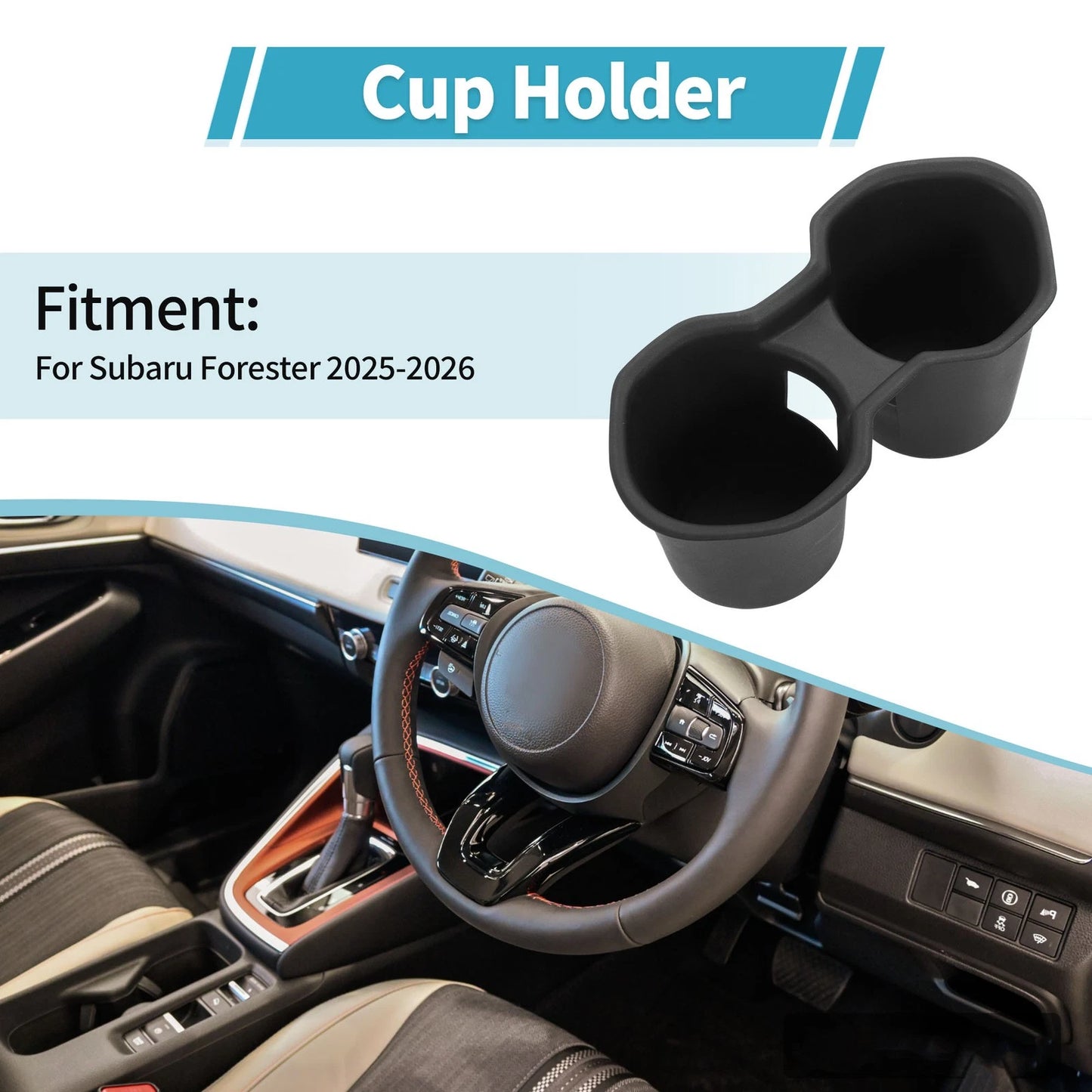 Console Cup Holder Organizer for Subaru Forester (2025–2026) TPE Black