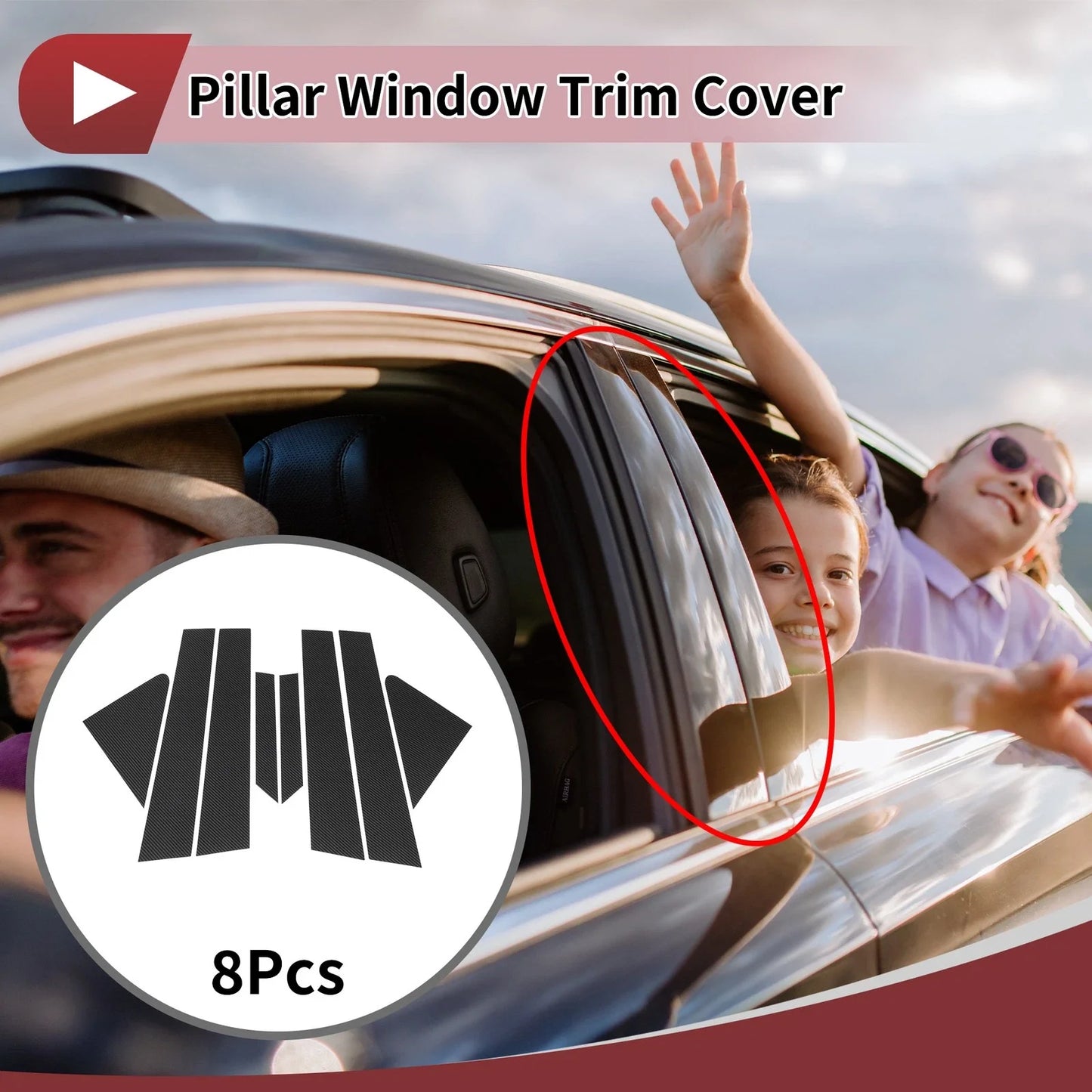 Door Pillar Window Trim for Hyundai Verna 2008-2016 Carbon Fiber Black