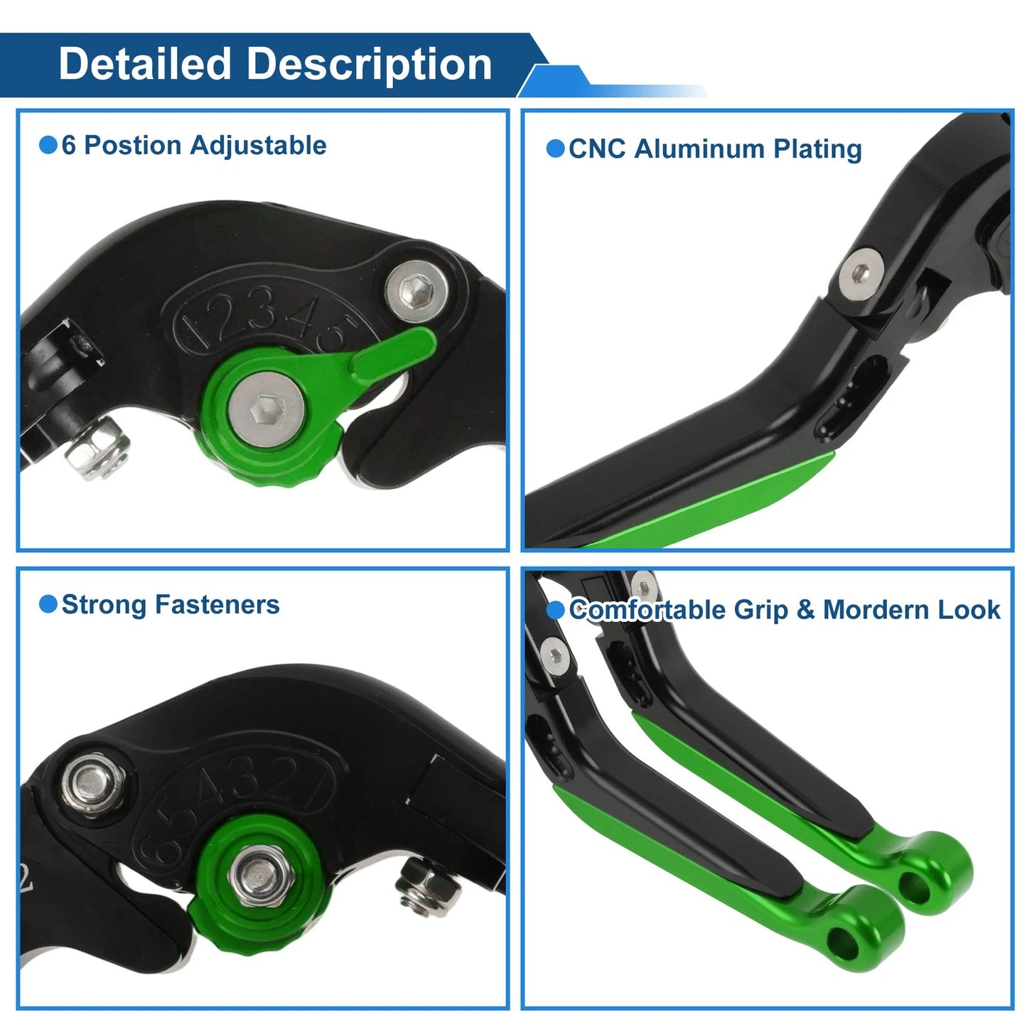 Short/Long Brake Clutch Levers for Yamaha MT-03 (2018–2022) Black Green End