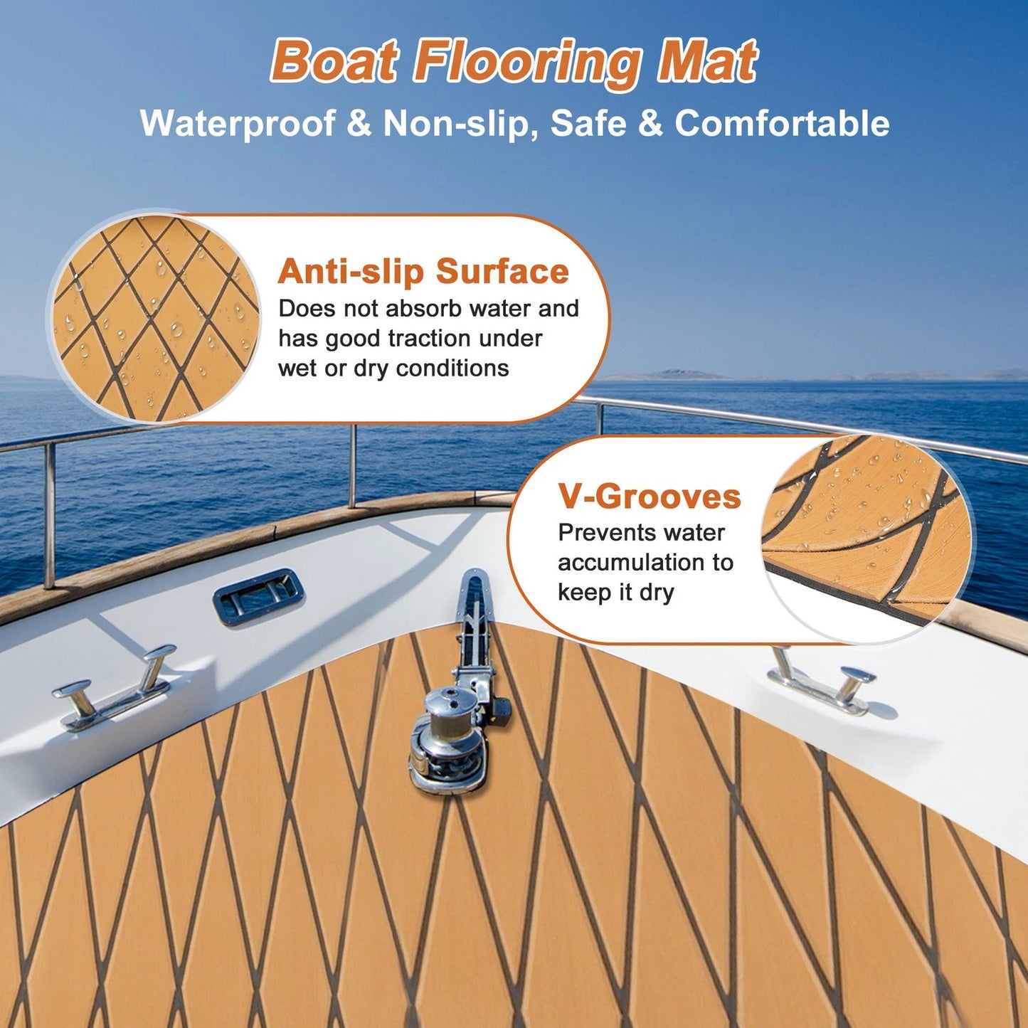 EVA Boat Flooring Strip 96" L x 24" W Brown with Black Line