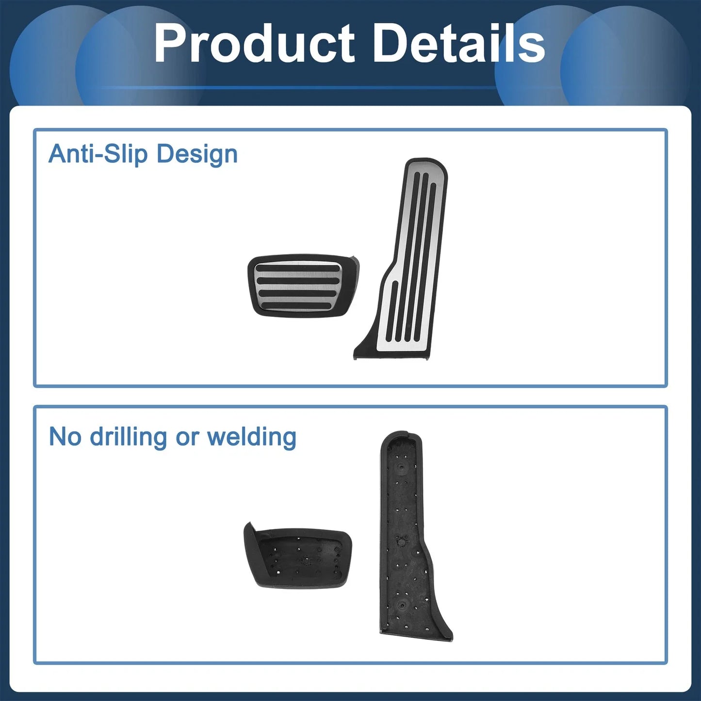 2 x Foot Accelerator Pedal Covers for Chevrolet Camaro (2016-2018) Silver Tone