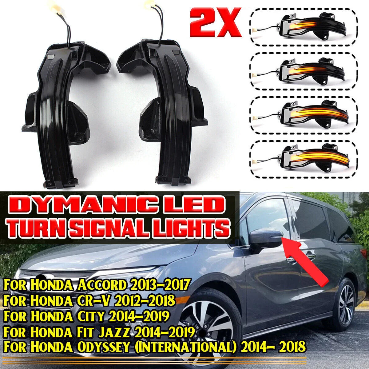 Smoke Lens Sequential Flash LED Mirror Turn Signal for Honda Accord CR-V HR-V