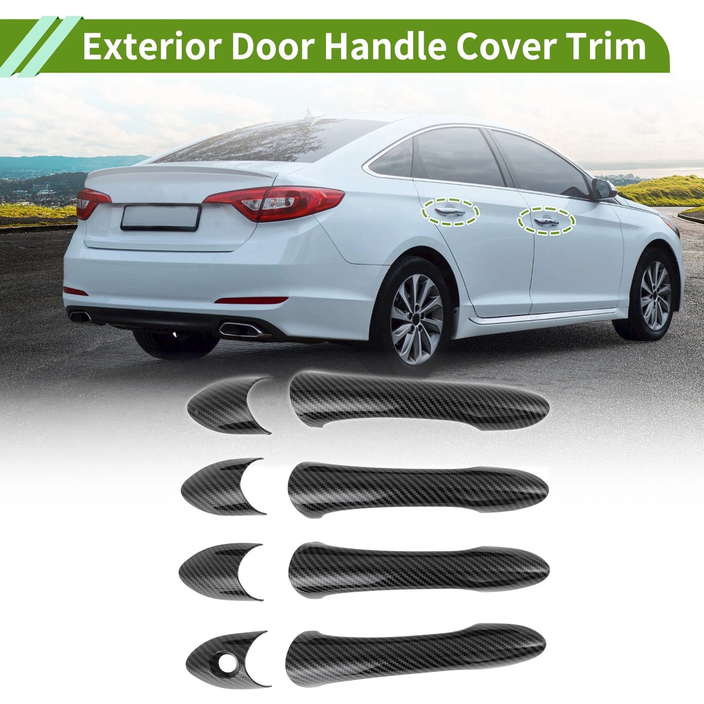 Carbon Fiber Black Exterior Door Handle Cover Trim for Hyundai Sonata (2011–2015)