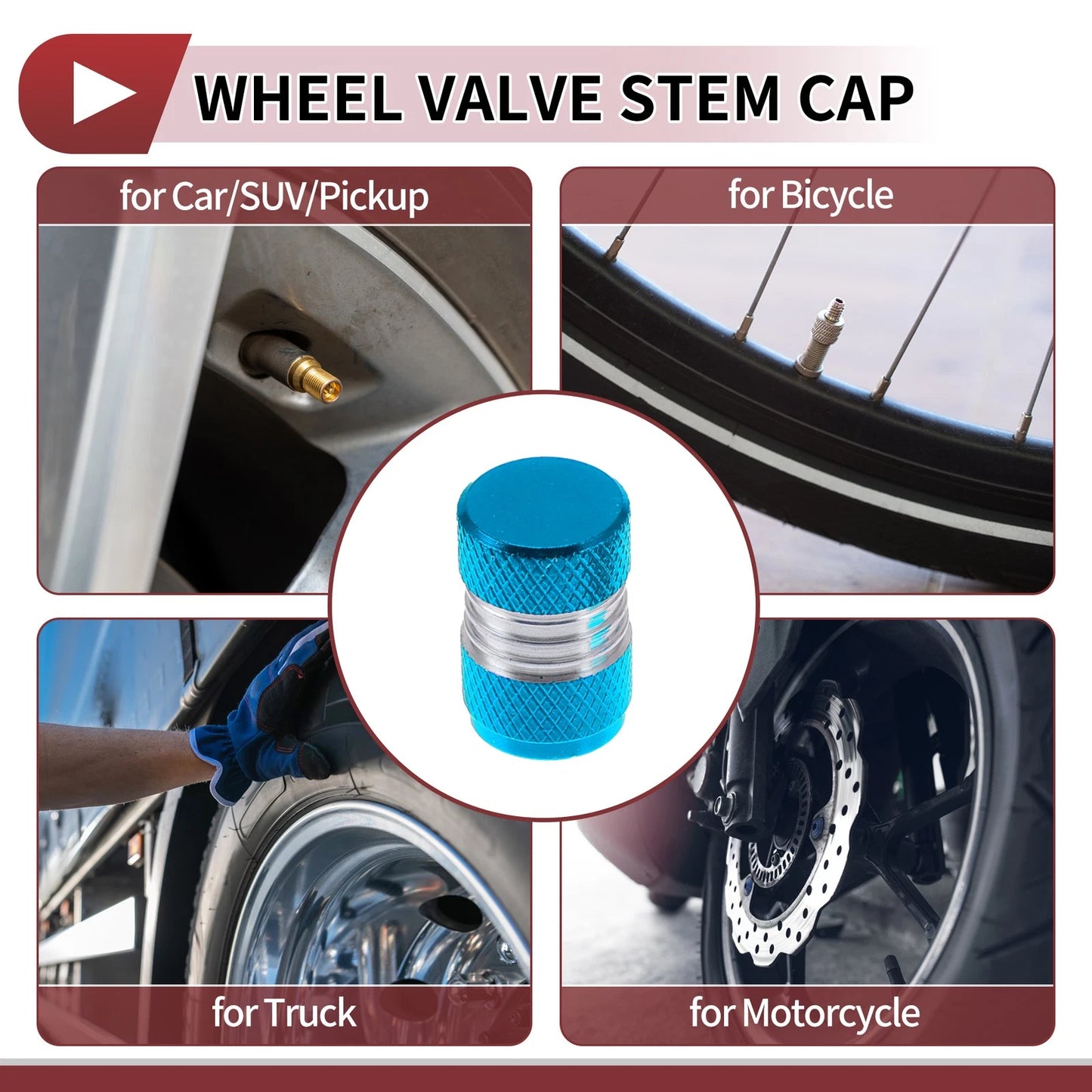 Set of 4 Tire Valve Stem Caps for Car (16mm, Light Blue)