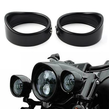 4.5" Black Passing Lights Lamp Trim Ring Bezel Visor Cover for Harley FLHT FLHR